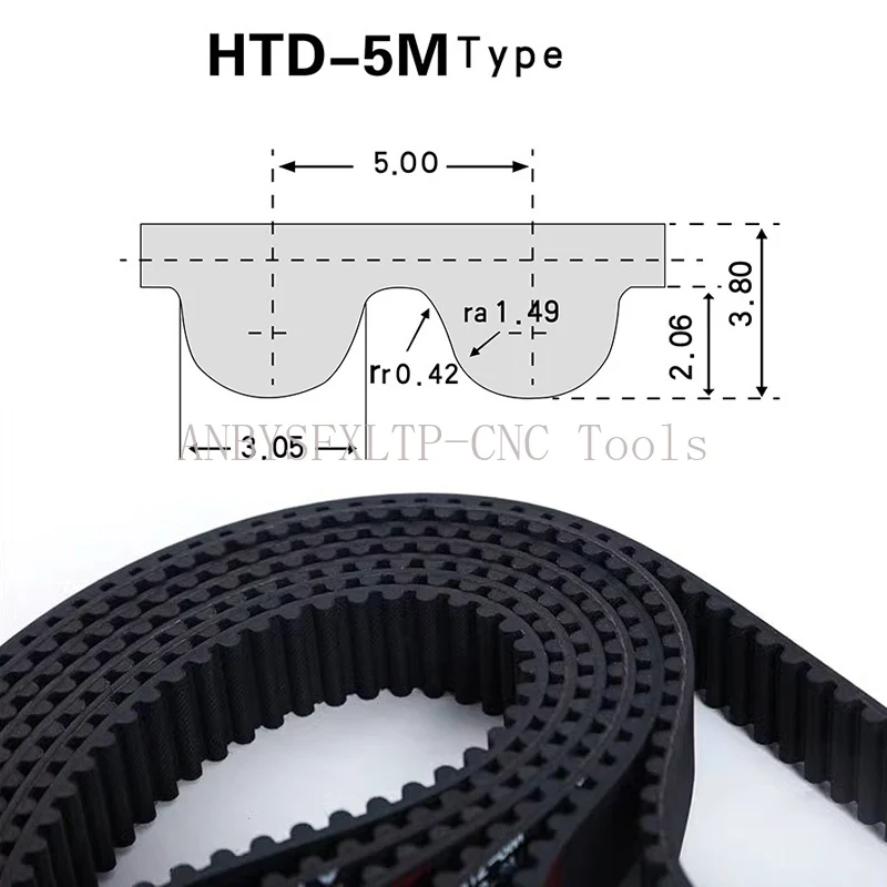 Timing Belt Arc Tooth PU Black HTD 5M Open Synchronous Belt, Width 10/15 /20/25/30/50mm, Polyurethane Steel 5M-25 HTD5M Timing Belt Wheel