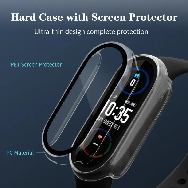 2in1 Screen Protector Case+3D Film for Xiaomi Mi Band 7 6 5 4 3 PC Full Cover Protective Shockproof Frame Cover for Miband 7 NFC
