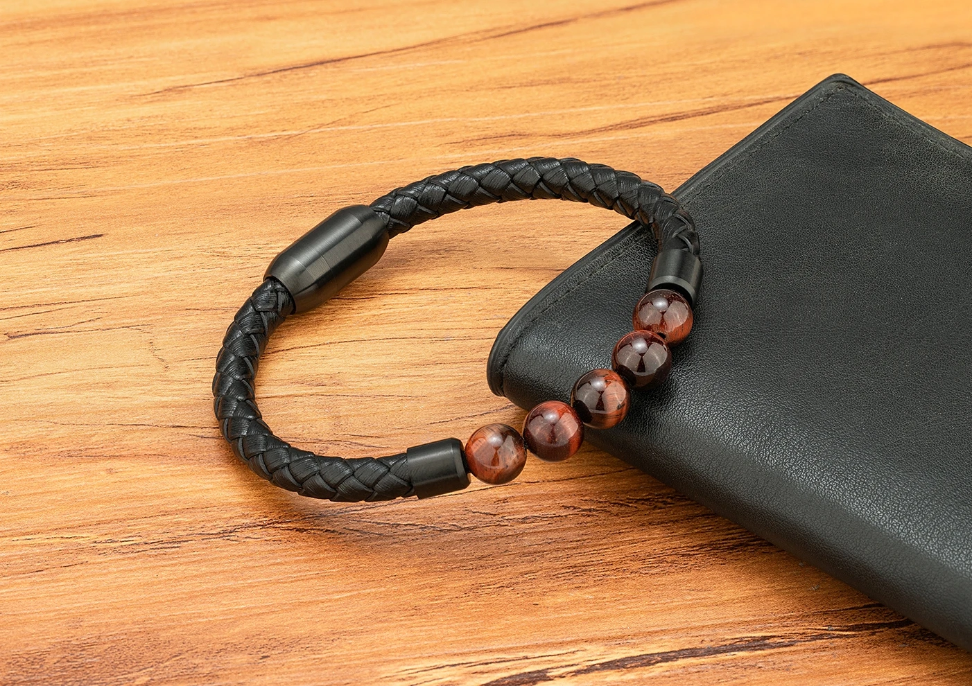 TYO High Quality Natural Stone Tiger Eye Beaded Bracelets Woven Leather Bangles Men Classic Fashion Magnet Clasp Jewelry Gifts