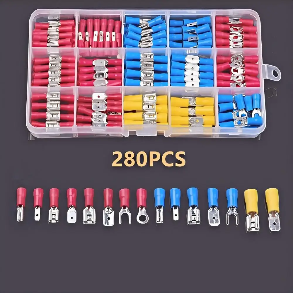 ชุดขั้วต่อสายไฟแบบหุ้มฉนวน 280 ชิ้น แบบหางปลา แบบห่วง แบบแหวน แบบงวง แบบปลายแหลม แบบปลายแบน แบบปลายต่างๆ ชุดอุปกรณ์ขั้วต่อสายไฟ ขายดี 1