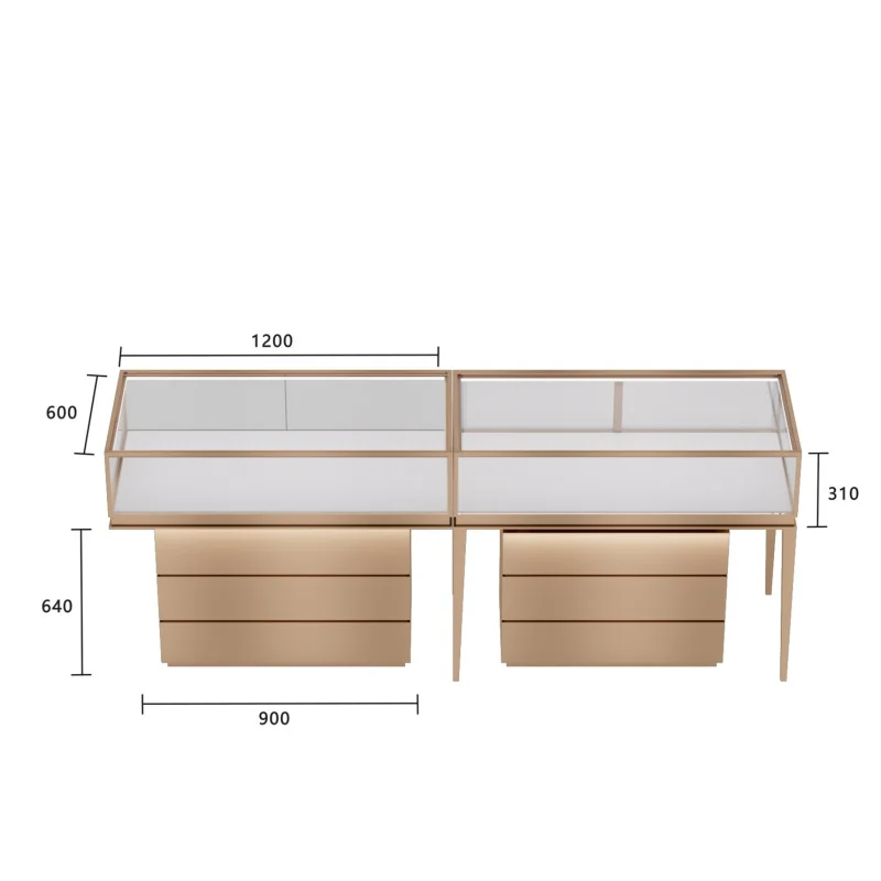 Custom.2024 모던 럭셔리 주얼리 쇼룸 카운터 디자인 인테리어, LED 조명 쇼케이스, 쥬얼리 디스플레이 쇼케이스