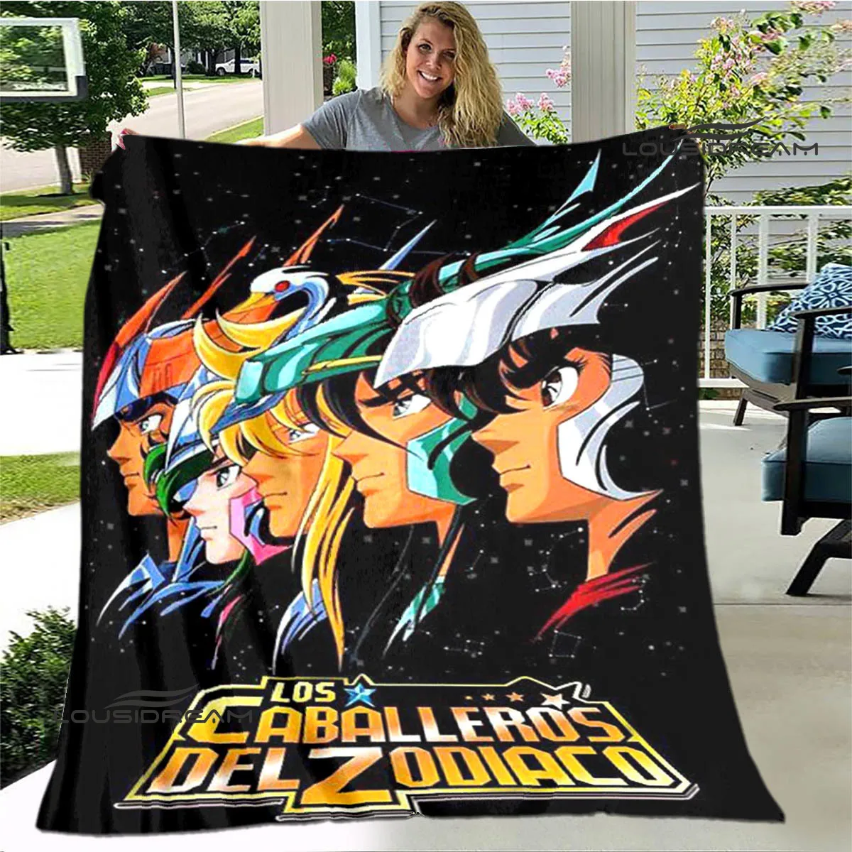 Knights of the Zodiac Cartoon printed blanket warm flannel blanket soft and comfortable home travel bed blanket birthday gift 4