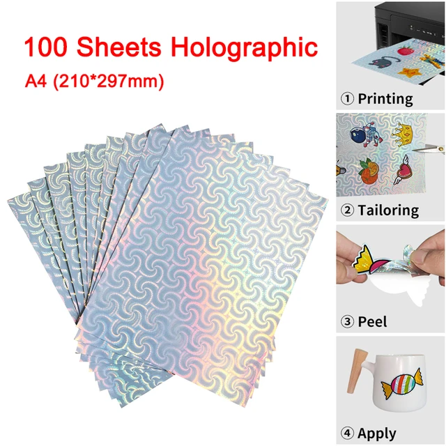 10/20/30/40/50/100 Sheets Holographic Sticker A4 Printable Vinyl Sticker  Paper Waterproof Self-adhesive Rainbow InkJet Printer - AliExpress