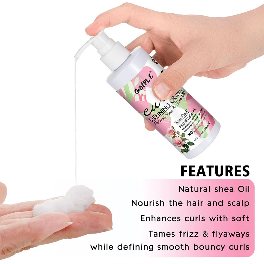 Natural Rose Extract Curl Defining Cream With Shea Oil Enhance Curls Long Lasting Moisturizer Styling Shaping 200ml