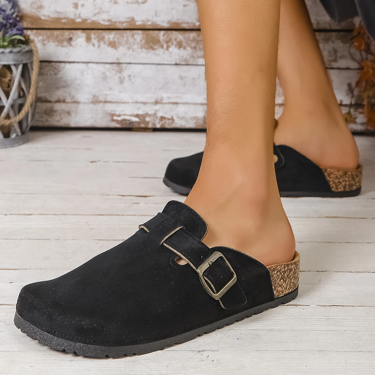 סנדלי רגל קורק קלאסיים בסגנון רטרו לא-מגדריים עם תמיכה בקשת, סנדלי גינה בסגנון חצי גרירה עם ריפוד רך לשימוש בפנים ובחוץ