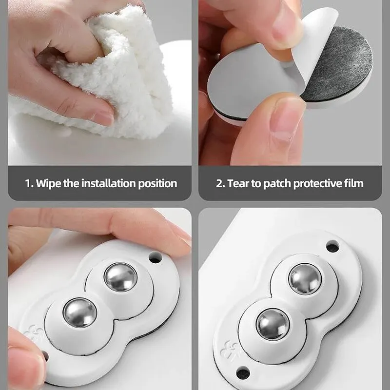 Adhesive Non Perforated Universal Furniture Casters Wheel Furniture Base Roller Ball Type Casters Handcart Silent Wheel 4PCS