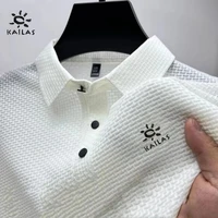Summer New Embroidered Silk Elastic Polo Shirt for Men's Luxury Trend Fashion Leisure Breathable Cool Short Sleeved T-shirt Top 1