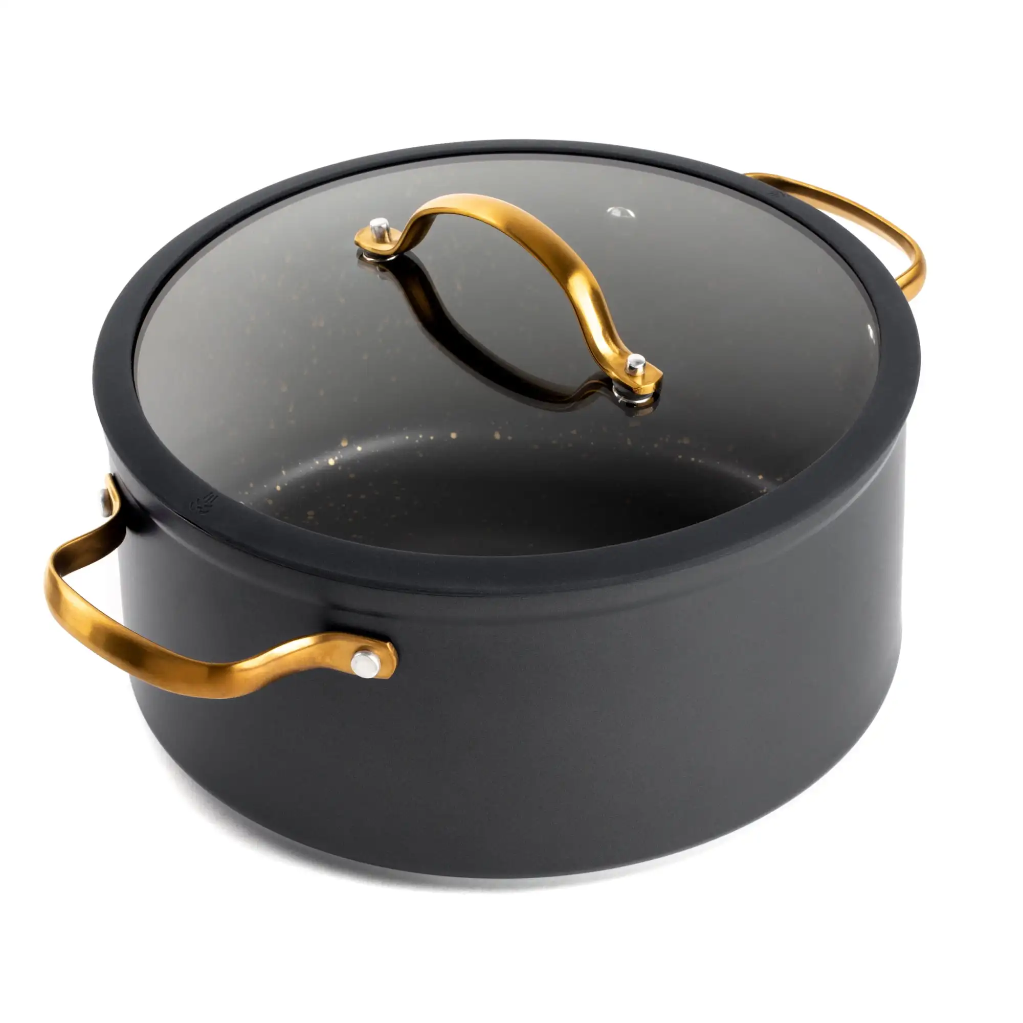 

Антипригарный 5 QT горшок со стеклянной крышкой, черный и золотой