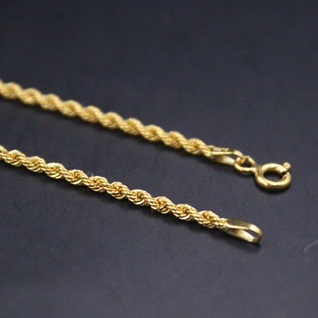 Solid 18K Yellow Gold Necklace Rope Chain 2mm 22'' inch Real 18kt Men Women Sale