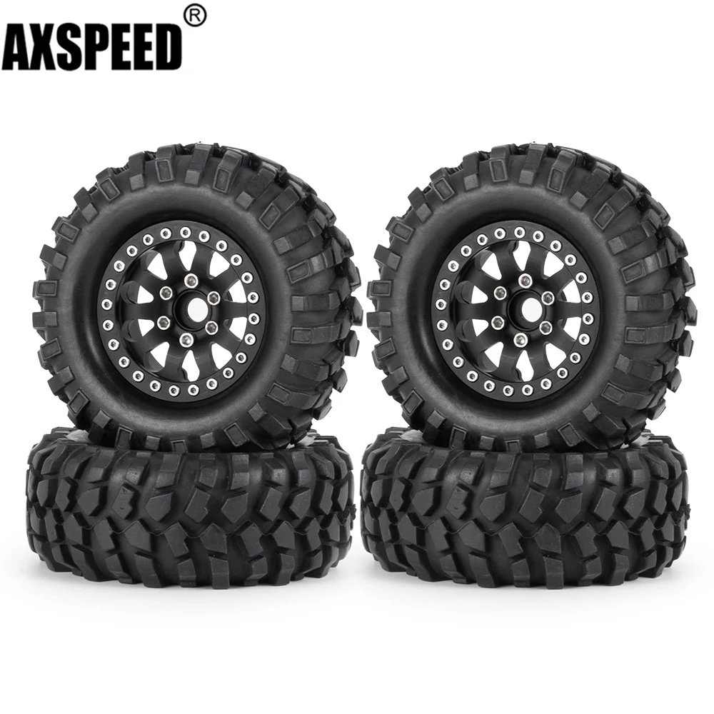 Axspeed metal alloy 1 9 inch beadlock wheel rims 108mm od rubber tires