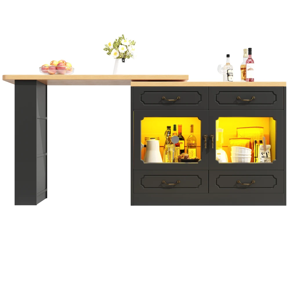 Teleskopischer ausziehbarer moderner Bartisch 135–203 x 39 x 92,8 cm | 360 ° Drehbar, mit LED-Leuchten und Ablagefach, Esszimmer – Detail 12
