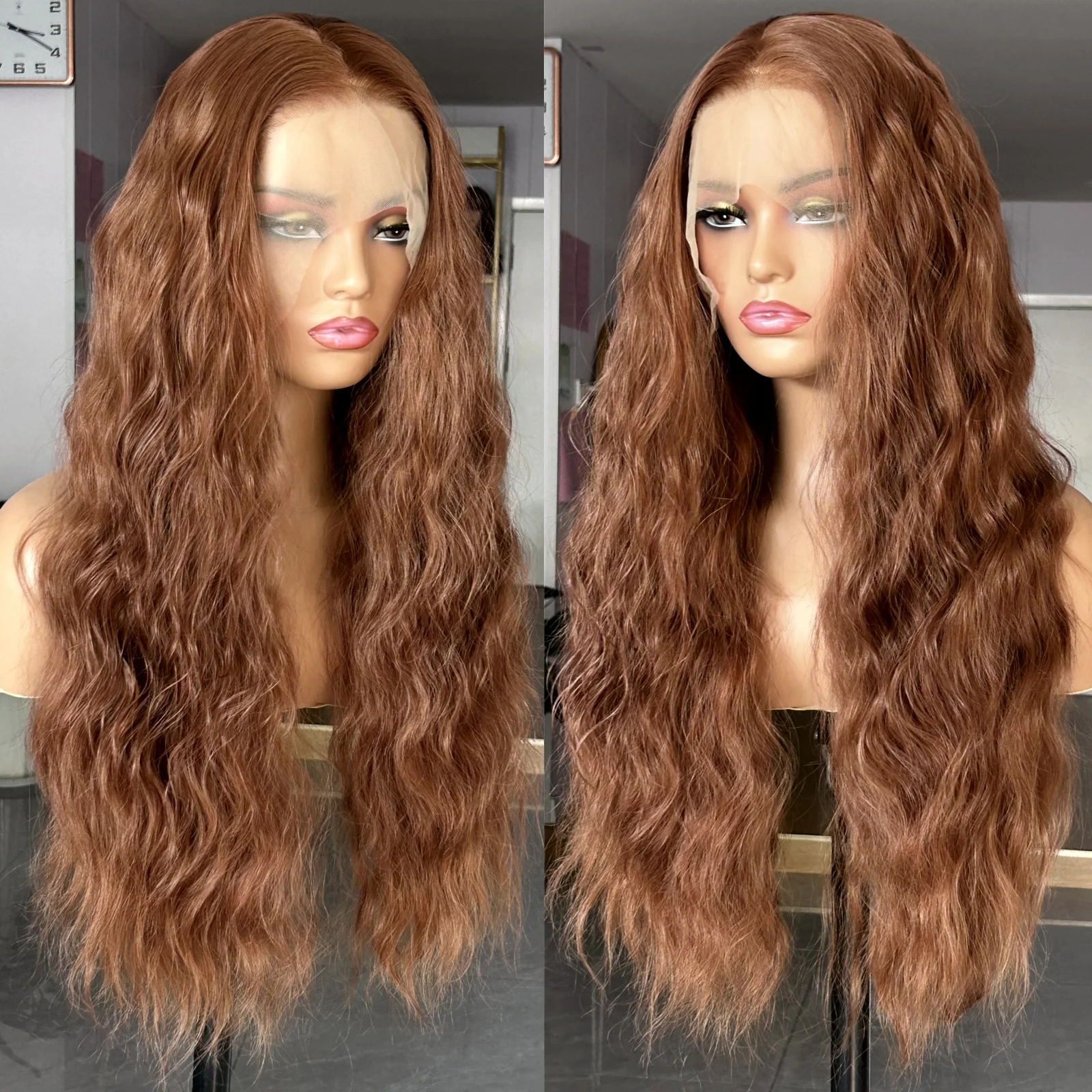 Lace Front Wig Synthetic Hair Wigs Ginger Brown Wig Deep Wave Synthetic Lace Front Wig Natural Wavy Long Curly Auburn Colored Hair 13X4 Frontal Wigs for Women