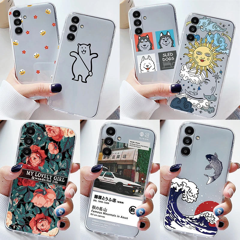 Custodia M14 5G Per Samsung Galaxy M34 M54 5G Cover Oil Painting Flower Cute Bear Capa Soft Clear Tpu Fundas Per Samsung M 34 Shell