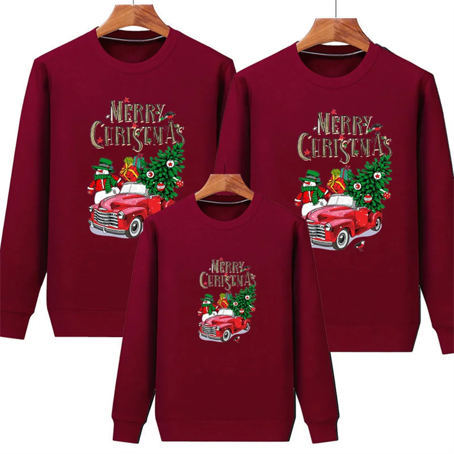 Conjuntos familiares a juego para Navidad, para mujeres, hombres y niños, camiseta de manga larga de algodón con estampado de dibujos animados, disfraz de Año Nuevo