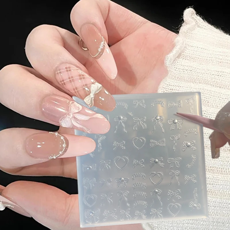 1Pc Lace Bowknot Nail Silicone Relief Mold 3D Nails Embossed Stencils Mold 9.5cm French Bow Pattern Template Epoxy Resin Mold&*& 5