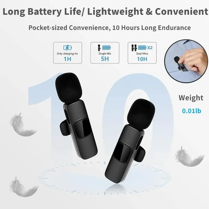 Wireless Microphone Mini Wireless Microphone for mobile phones Wireless Lavalier Microphone for iPhone Video Recording Live Streaming YouTube Tik