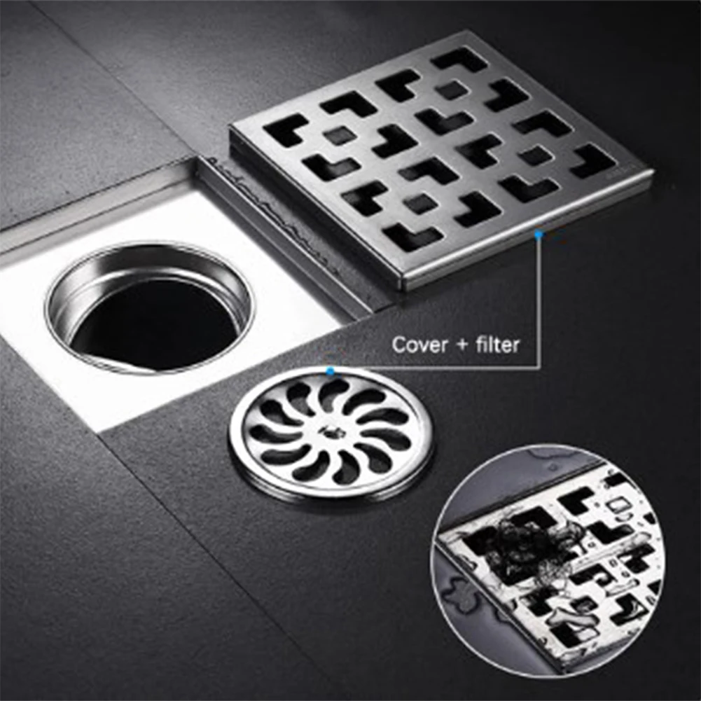 

Square Shower Floor Drain Stainless Steel Floor Drain Removable Cover Kitchen Bathroom Anti-blocking Large Displacement Drain