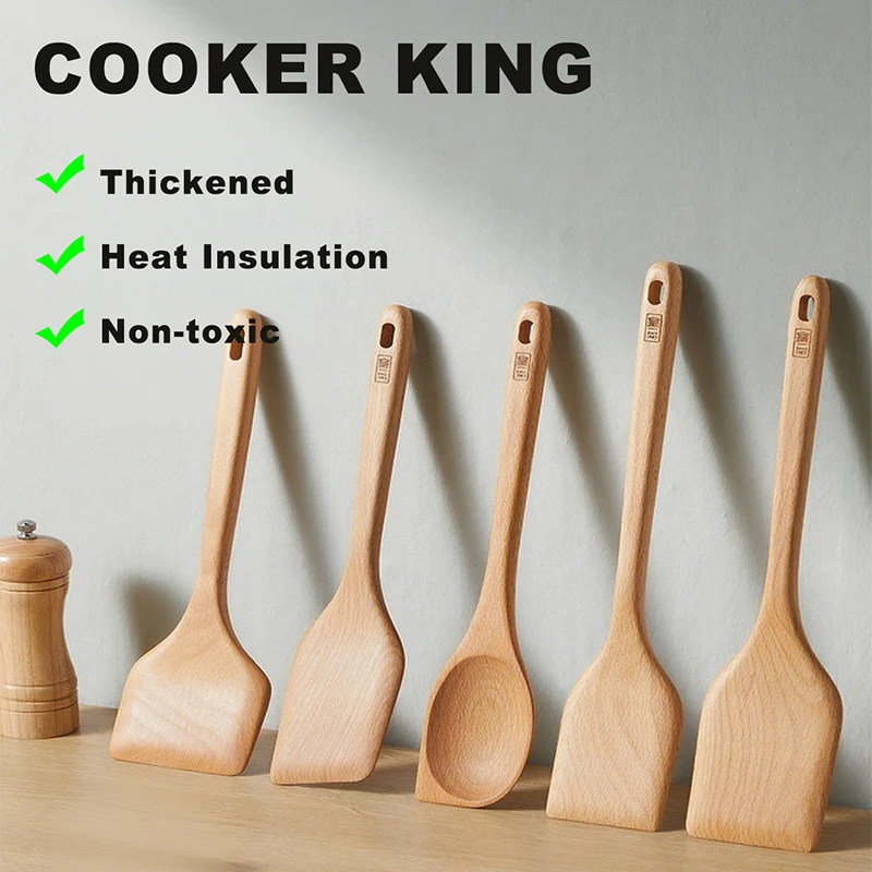 COOKER KING Thickened Beech Wood Spatula, Non-Stick Special Spatula For Stir-Frying, High-Temperature Resistant Spatula, Wooden