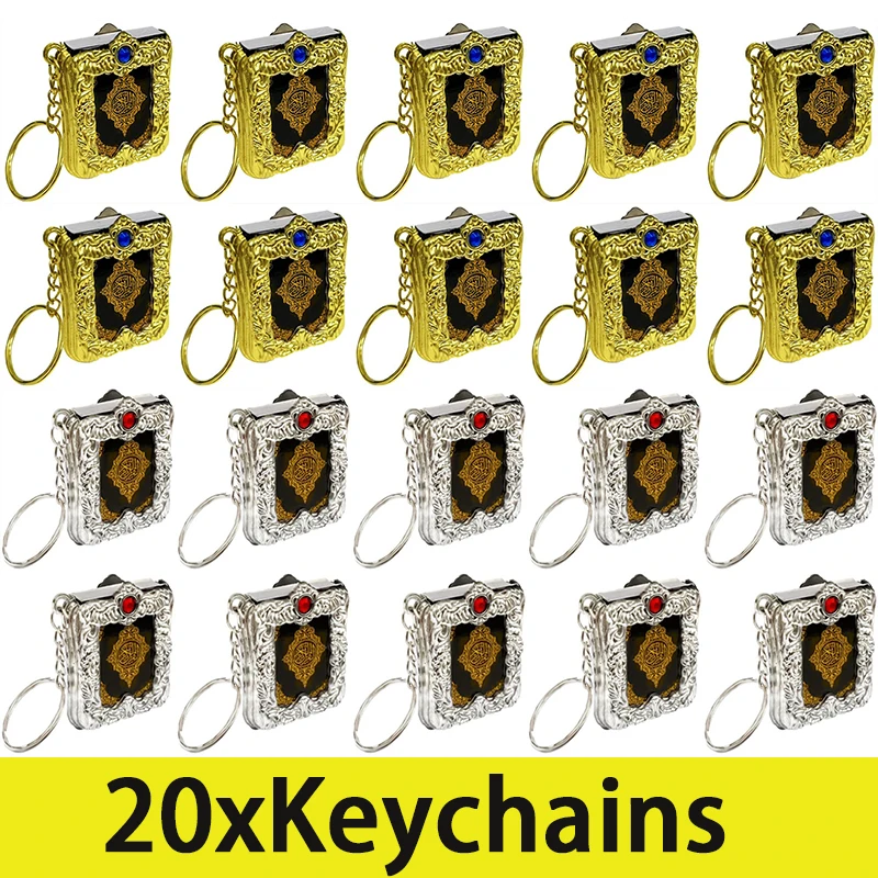 

20Pcs Muslim Islamic Mini Pendant Keychains Key Rings For Koran Ark Quran Book Real Paper Can Read Small Religious Jewelry