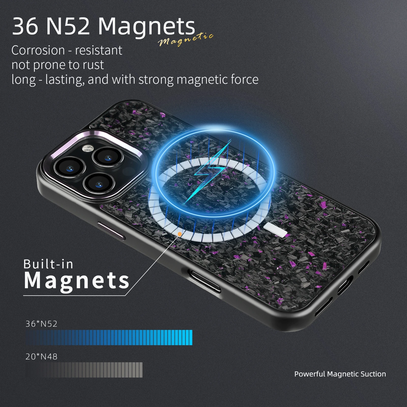 Glossy Metal Frame Real Carbon Fiber Shockproof Wireless Charging Case