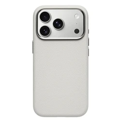 Premium PU Leather Magnetic Phone Case with Alloy Lens for Wireless Charging & Camera Protection (Beige)