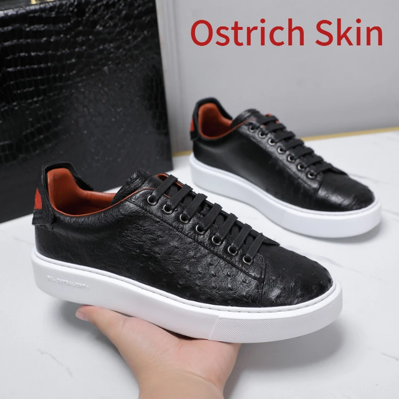 Pelle di struzzo moda coreana scarpe sportive Casual da uomo in vera pelle cucito a mano comodo Business Sneakers con suola spessa da uomo