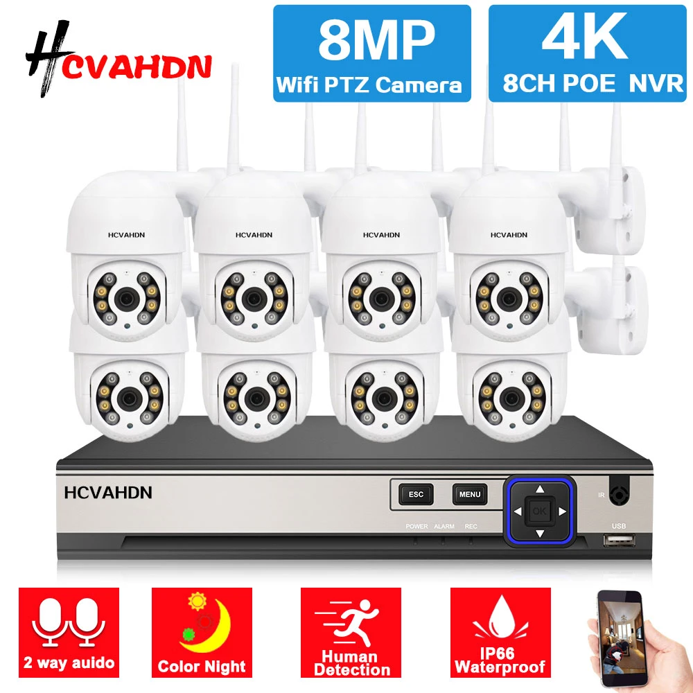 8CH 4K CCTV Camera Security System Kit Color Night Vision H.265 8MP POE NVR with 4K Wifi PTZ IP