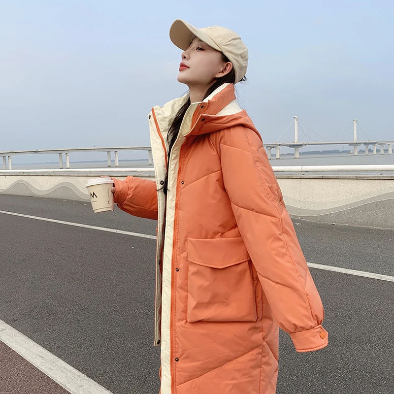 

Женские парки с капюшоном, хлопковое пальто, Повседневная Свободная стеганая куртка 2 022, Новая модная зимняя Толстая теплая верхняя одежда средней длины в Корейском стиле