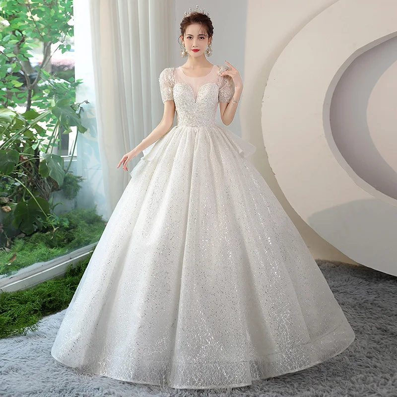 

Bling Bling Ball Gown Women Wedding Dresses Sequins Short Sleeves Bridal Gowns Formal Vestido De Noiva robe de mariée