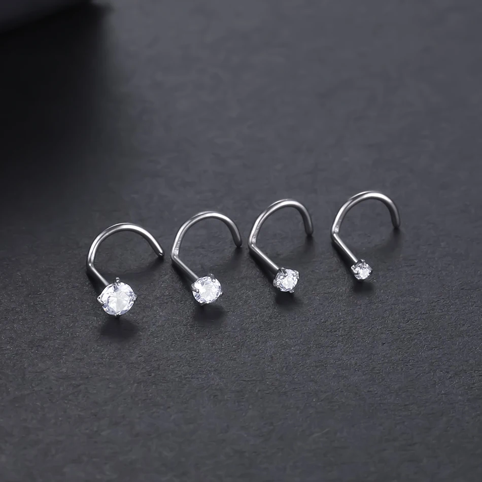 Nose Studs Implant Titanium Nose Stud Ring Set Round CZ Crystal Nose Piercings 1.5/2/2.5/3MM Screw Nostril Piercing Earring Jewelry 20G