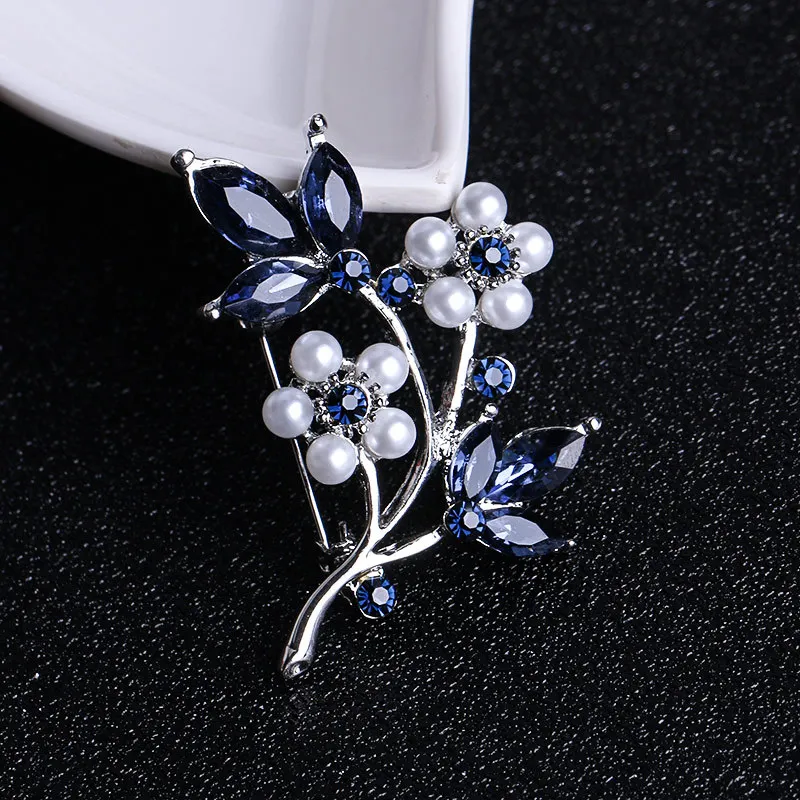 Small Rhinestone Flower Silver-color Pearl Brooches for Women Brooch Pins  Jewelry Accessories