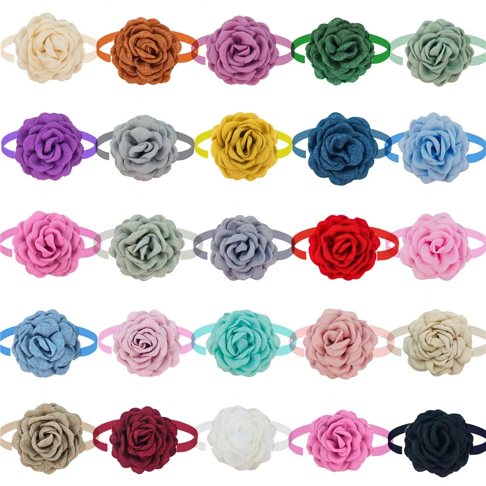 30pcs New Silk Flower Style Pet Bow Tie for Small Large Dog Flower Bow Ties Dog Grooming Supplies Dog Accessories