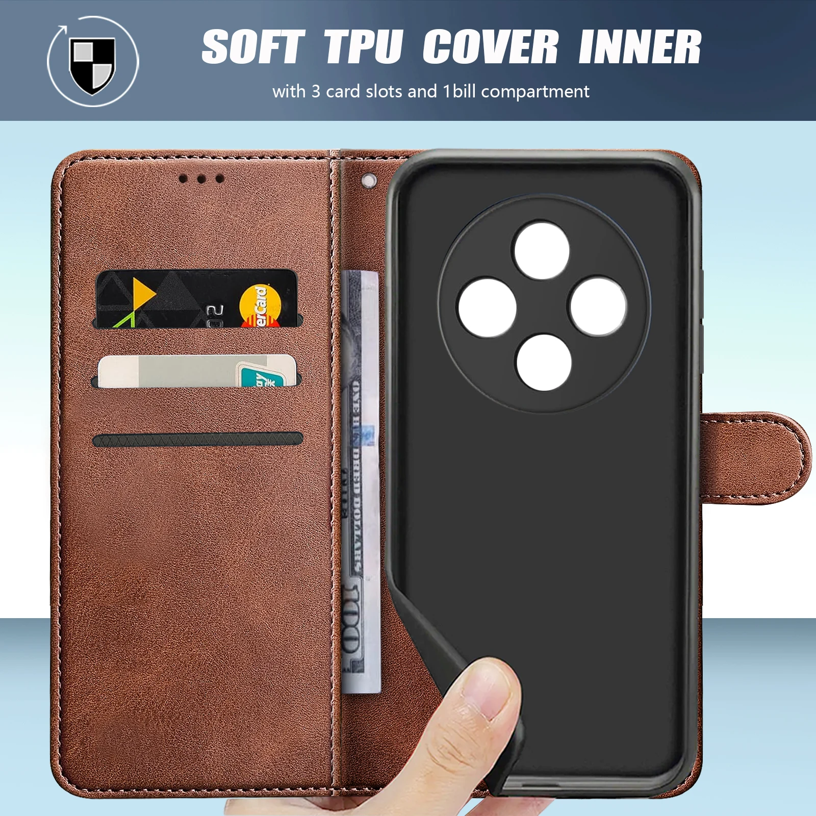 Leather Wallet Case with Card Holder and Magnetic Flip Stand - Shockproof Protection Cover