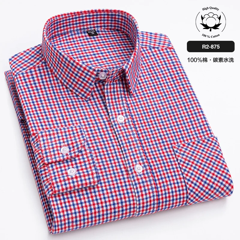 New Spring Autumn 100% Cotton Flannel Plaid Mens Shirts Casual Long Sleeve Regular Fit Home Dress Shirts For Man Clothes 6XL 5XL long short sleeve shirt