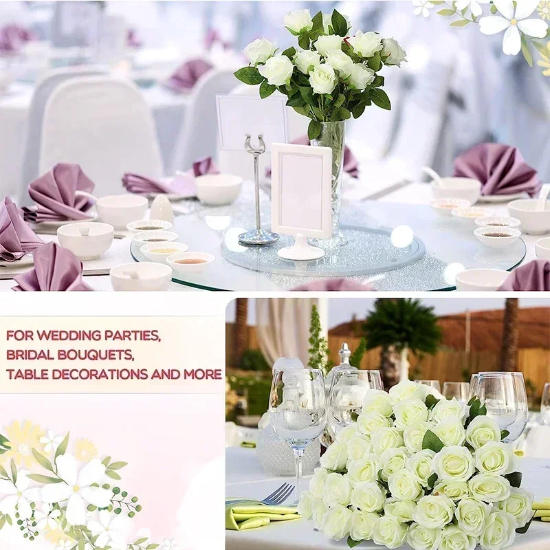 50 Pcs Artificial Flowers Silk Roses Bouquet for Home Wedding Centerpieces Party Decorations