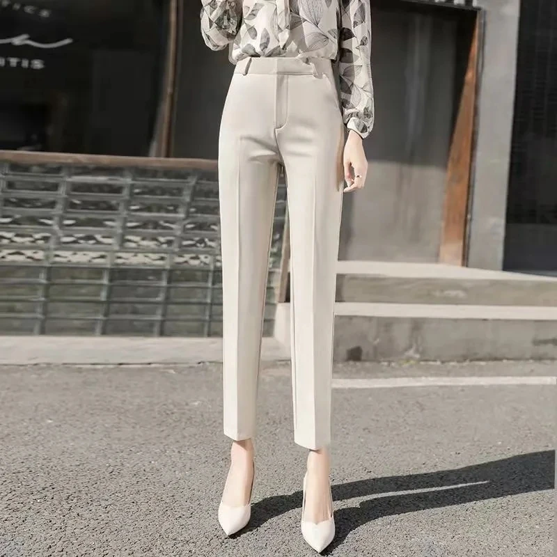 

Suit Pants Women Spring Autumn Straight Fashion Office Ladies Wild Professional Pants 2023 High-waisted Female Ankle-Length Pant