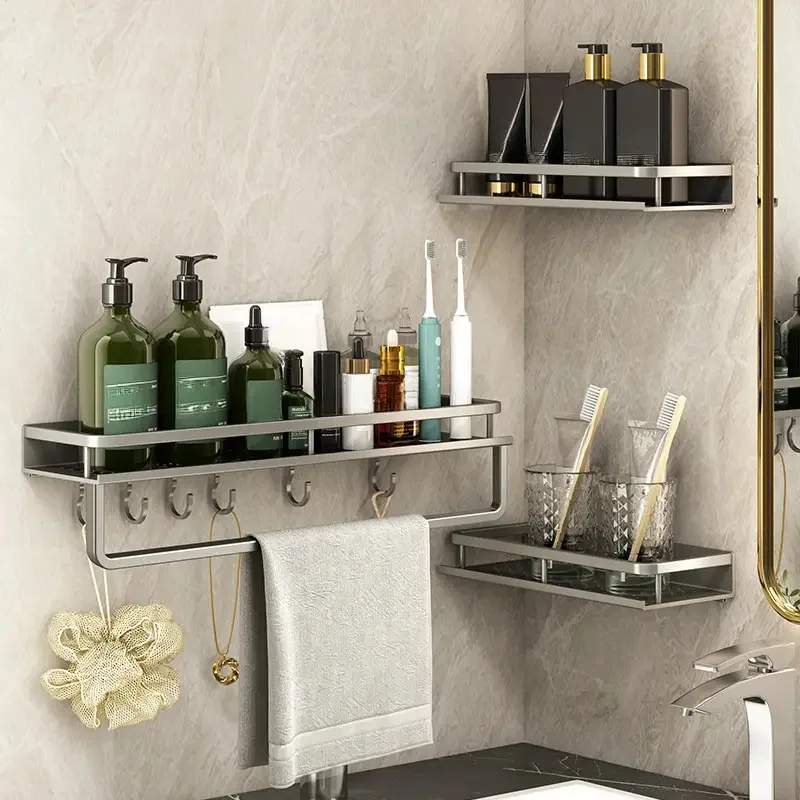 Storage rack gun gray bathroom storage rack towel rack cosmetics shelf for bathroom item storage