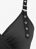 Women Summer Casual Dress Black Ruffles Surplice Straps Buckle Grommet A Line Party Dress Vestidos Costume - Image 3