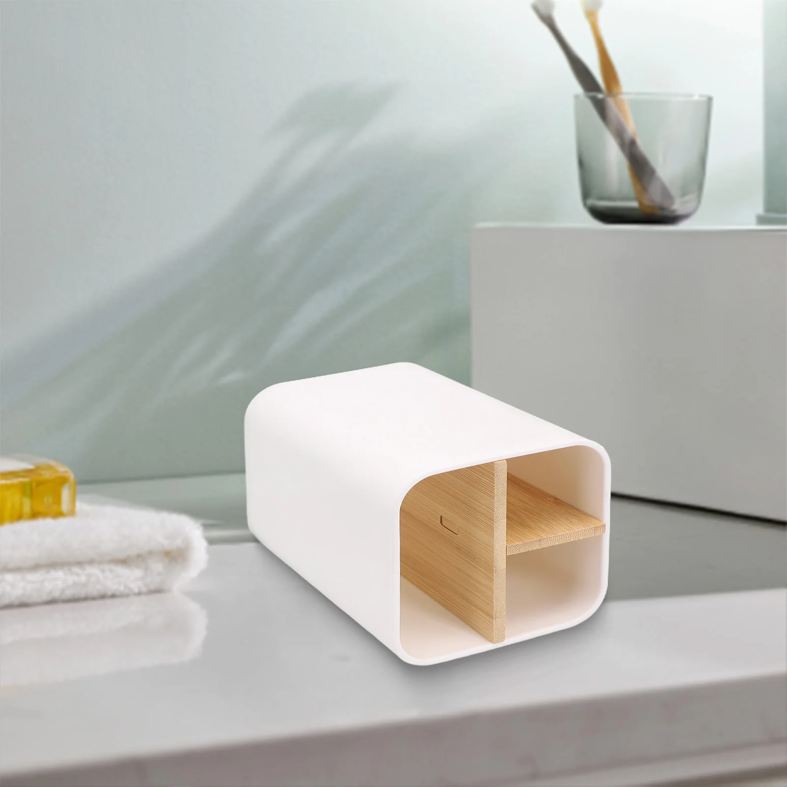 

1pcs Toothbrush Holder 3 Slots Wooden Toothpaste Pen Holder Storage Box Toothpaste Holder Bathroom Counter Organizer