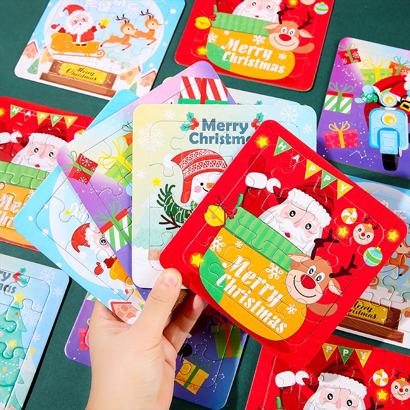 

Christmas Jigsaw Puzzle Toys Santa Claus Snowman Puzzle Child Early Educational Toy Cognition Learning Toys Kid New Year's Gift