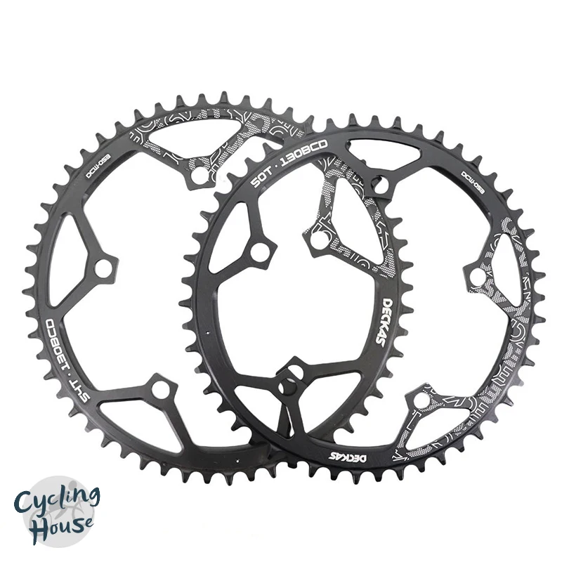 

Звездочка для велосипеда Shimano 5700 6700 50 52 54 56 58 зубьев Deckas 130 BCD, круглая Звездочка для дорожного велосипеда 130BCD для SRAM, черные велосипедные запчасти
