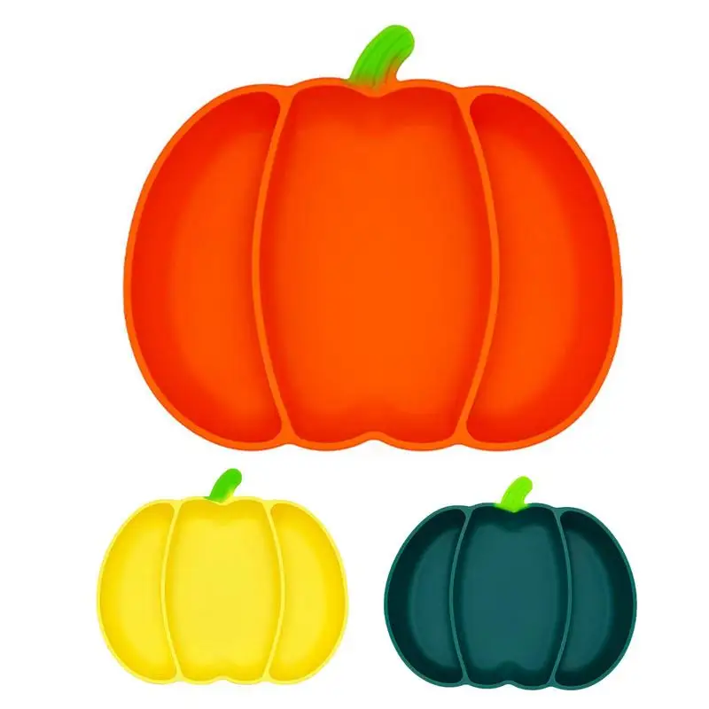 

Plate For Kids Pumpkin Shape Silicone Dinner Plates For Children With 3 Food Dividers Toddler Feeding Tableware Dining Dishes