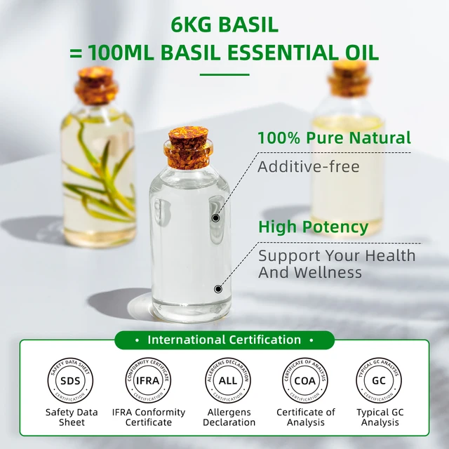 HIQILI 100ML Basil Essential Oils,100% Pure Nature for Aromatherapy, Diffuser, Humidifier, Massage, Energy, Improvement sleep - Image 5