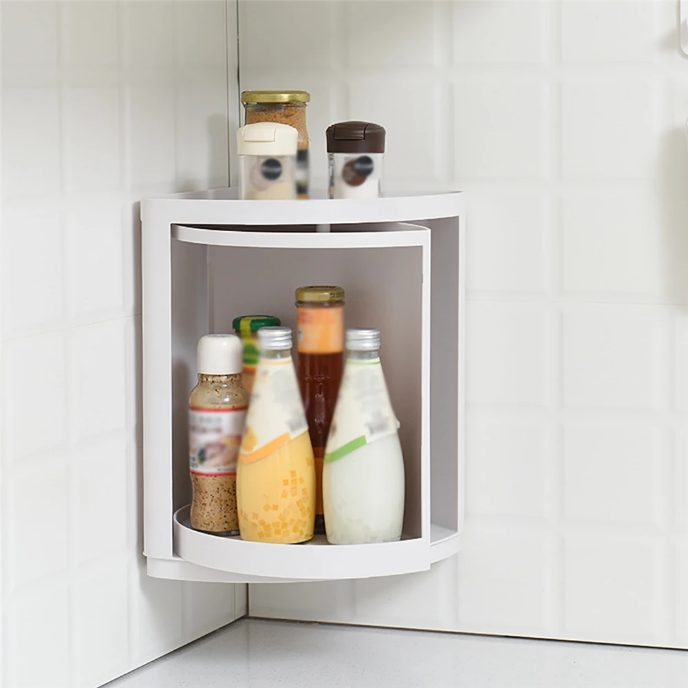 Kitchen Bathroom Corner 360Degree Rotation Wall Rack Kitchen Spice
