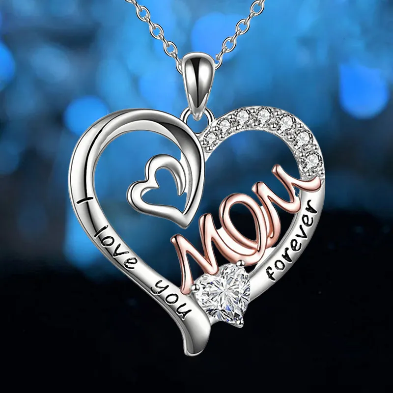 Luxury Designer Jewelry Heart Mom Double Love Mother Necklace for Women Zircon Initial Pendant Chain Necklace Mothers Day Gift