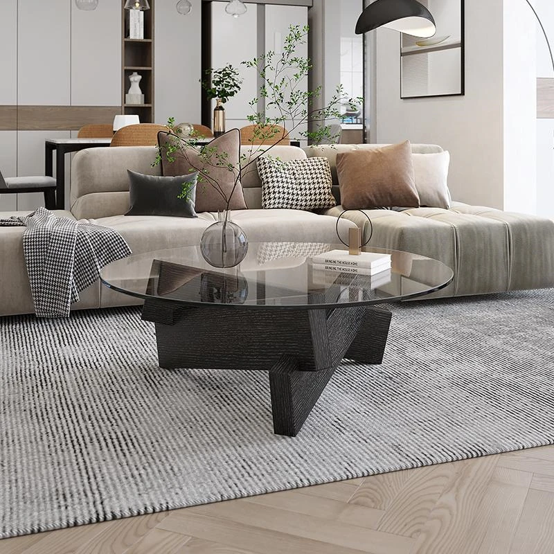 Nordic Tempered Transparent Glass Solid Wood Coffee Tables Living Room Vintage Minimalist Tea Table Hall Design Home Furniture