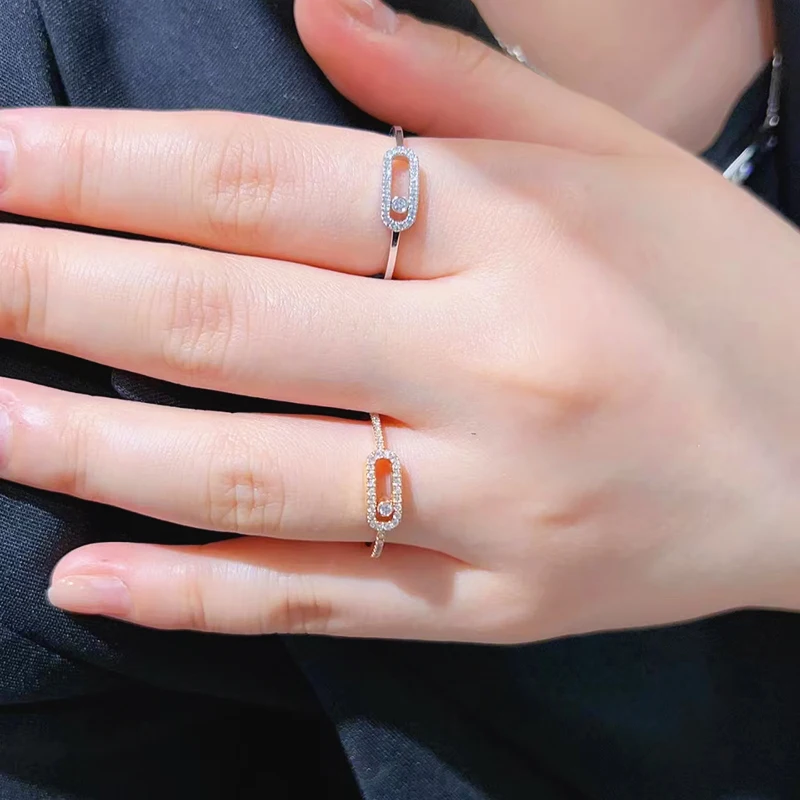 High quality 925 sterling silver exquisite fashion single diamond sliding ring Ladies luxury jewelry Christmas Valentine gift 4