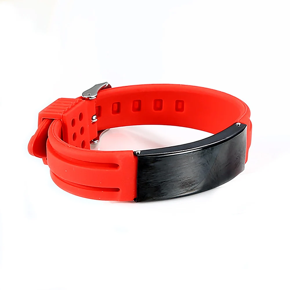 SOS 키즈 팔찌 남녀공용, 부드러운 실리콘 러더, 블랙 컬러, 스테인레스 스틸 쥬얼리, 큰 소년 소녀 