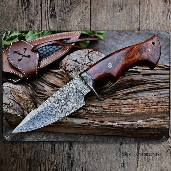 

Оловянный нож Bowie ручной работы, из дамасской стали, креативное искусство, Металлический Настенный декор для гостиной