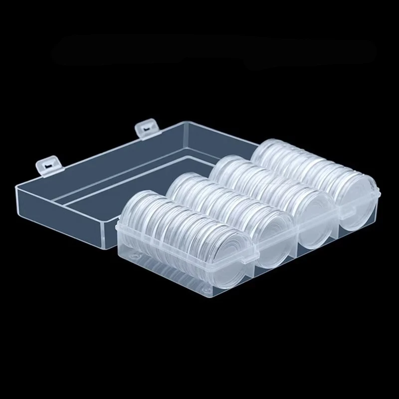 60Pcs Clear Transparent 41mm Coin Capsule Holder Round Boxed Coin Holder Plastic Storage Collectable Display Cases with capsules 5